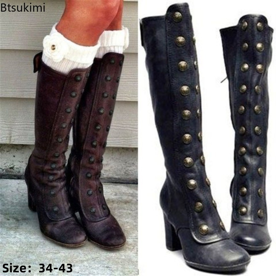 Winter Clothing Material - Stivali Neri Retrò con Borchie alla